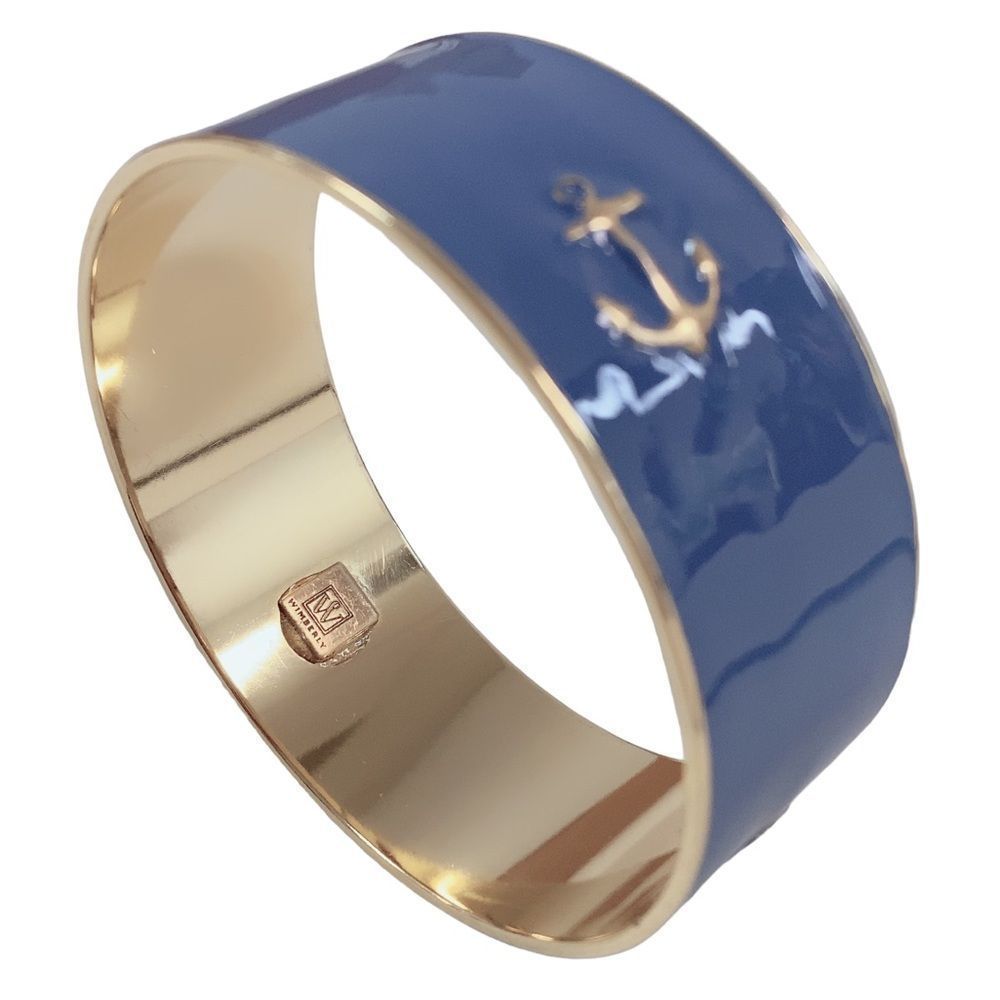 Wimberly gold Blue enamel Anchor Bangle Bracelet
